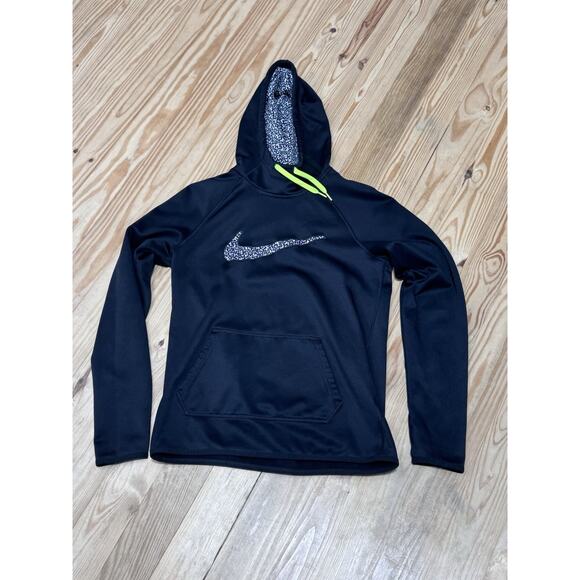 NIKE Hoodie Womens Small Black Pullover Fleece Hooded Therma-Fit Center Check - Picture 1 of 8